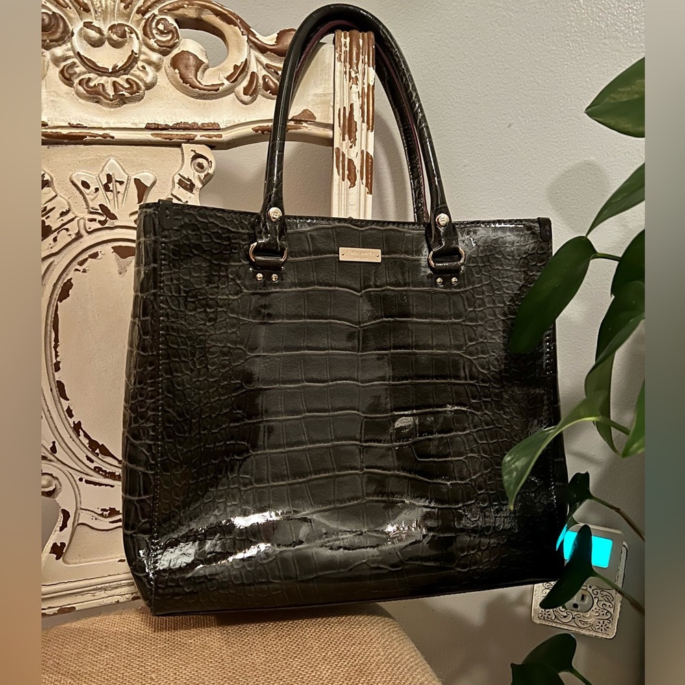 Kate Spade Patent Leather Crocodile Embossed Shoulder Tote with Duster Bag
